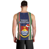 Kiribati Christmas Men Tank Top Santa With Gift Bag Behind Ribbons Seamless Blue Maori LT03 - Polynesian Pride