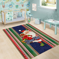 Custom Kiribati Christmas Area Rug Santa With Gift Bag Behind Ribbons Seamless Blue Maori LT03 - Polynesian Pride
