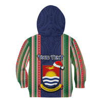 Custom Kiribati Christmas Kid Hoodie Santa With Gift Bag Behind Ribbons Seamless Blue Maori LT03 - Polynesian Pride