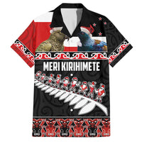 New Zealand Meri Kirihimete Family Matching Off The Shoulder Long Sleeve Dress and Hawaiian Shirt Christmas Tui Bird and Kea Bird - Haka Santa with Maori Koru Art Pattern