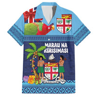 Fiji Marau na Kerisimasi Hawaiian Shirt Christmas Collared Lory - Fiji Emblems and Xmas Palm Tree Tapa Art Pattern