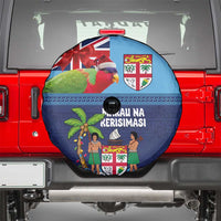 Fiji Marau na Kerisimasi Spare Tire Cover Christmas Collared Lory - Fiji Emblems and Xmas Palm Tree Tapa Art Pattern