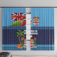 Fiji Marau na Kerisimasi Window Curtain Christmas Collared Lory - Fiji Emblems and Xmas Palm Tree Tapa Art Pattern
