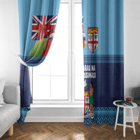 Fiji Marau na Kerisimasi Window Curtain Christmas Collared Lory - Fiji Emblems and Xmas Palm Tree Tapa Art Pattern
