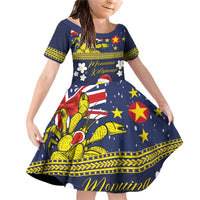 Niue Monuina e Kilisimasi Family Matching Off Shoulder Short Dress and Hawaiian Shirt Christmas Uga - Niue Map and Emblem with Hiapo Art Pattern