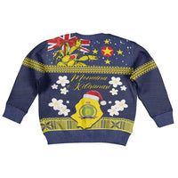 Niue Monuina e Kilisimasi Kid Ugly Christmas Sweater Christmas Uga - Niue Map and Emblem with Hiapo Art Pattern