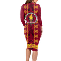 Tonga Beulah College Long Sleeve Bodycon Dress Ngatu and Polynesian Pattern LT03 - Polynesian Pride