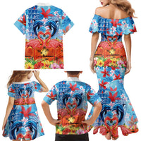 Hawaiian Love-Couple Dolphins and Flamingos Family Matching Mermaid Dress and Hawaiian Shirt - Polynesian Pride
