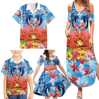 Hawaiian Love-Couple Dolphins and Flamingos Family Matching Summer Maxi Dress and Hawaiian Shirt - Polynesian Pride