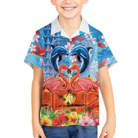 Hawaiian Love-Couple Dolphins and Flamingos Kid Hawaiian Shirt - Polynesian Pride