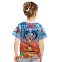 Hawaiian Love-Couple Dolphins and Flamingos Kid T Shirt - Polynesian Pride