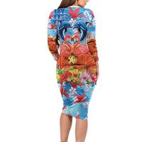 Hawaiian Love-Couple Dolphins and Flamingos Long Sleeve Bodycon Dress LT03 - Polynesian Pride