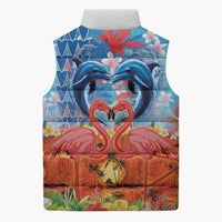Hawaiian Love-Couple Dolphins and Flamingos Sleeveless Puffer Jacket LT03 - Polynesian Pride