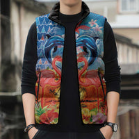 Hawaiian Love-Couple Dolphins and Flamingos Sleeveless Puffer Jacket LT03 - Polynesian Pride