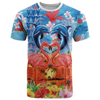 Hawaiian Love-Couple Dolphins and Flamingos T Shirt LT03 Multicolor - Polynesian Pride