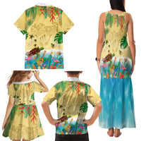 Hawaiian Alohawaii Family Matching Tank Maxi Dress and Hawaiian Shirt Tropical Plants and Animals on The Beach - Polynesian Pride
