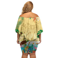 Hawaiian Alohawaii Off Shoulder Short Dress Tropical Plants and Animals on The Beach LT03 - Polynesian Pride