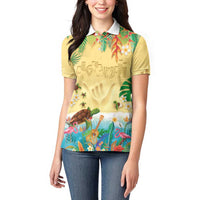Hawaiian Alohawaii Women Polo Shirt Tropical Plants and Animals on The Beach - Polynesian Pride