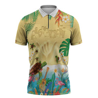 Hawaiian Alohawaii Zipper Polo Shirt Tropical Plants and Animals on The Beach - Polynesian Pride