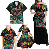 Hawaiian Alohawaii Family Matching Off Shoulder Maxi Dress and Hawaiian Shirt Tribal Sea Animals Tattoo and Tropical Plants - Polynesian Pride