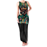 Hawaiian Alohawaii Family Matching Tank Maxi Dress and Hawaiian Shirt Tribal Sea Animals Tattoo and Tropical Plants LT03 Mom's Dress Black - Polynesian Pride