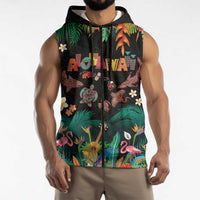 Hawaiian Alohawaii Sleeveless Zip Hoodie Tribal Sea Animals Tattoo and Tropical Plants - Polynesian Pride