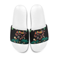 Hawaiian Alohawaii Slide Sandals Tribal Sea Animals Tattoo and Tropical Plants LT03 Black - Polynesian Pride