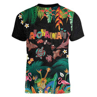 Hawaiian Alohawaii Women V-Neck T-Shirt Tribal Sea Animals Tattoo and Tropical Plants - Polynesian Pride