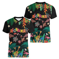 Hawaiian Alohawaii Women V-Neck T-Shirt Tribal Sea Animals Tattoo and Tropical Plants - Polynesian Pride