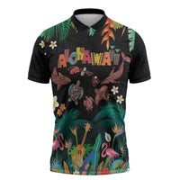 Hawaiian Alohawaii Zipper Polo Shirt Tribal Sea Animals Tattoo and Tropical Plants - Polynesian Pride