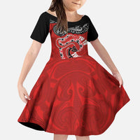 Personalised Aotearoa Toitu Te Tiriti Family Matching Short Sleeve Bodycon Dress and Hawaiian Shirt Taniwha Tribal Motifs LT03 Daughter's Dress Multicolor - Polynesian Pride