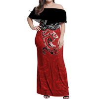 Personalised Aotearoa Toitu Te Tiriti Off Shoulder Maxi Dress Taniwha Tribal Motifs