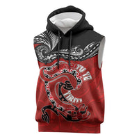 Personalised Aotearoa Toitu Te Tiriti Sleeveless Hoodie Taniwha Tribal Motifs