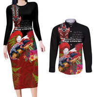 Aotearoa Toitu Te Tiriti Couples Matching Long Sleeve Bodycon Dress and Long Sleeve Button Shirt Waitangi-Honour The Treaty NZ Tuatara and Plants