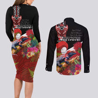 Aotearoa Toitu Te Tiriti Couples Matching Long Sleeve Bodycon Dress and Long Sleeve Button Shirt Waitangi-Honour The Treaty NZ Tuatara and Plants