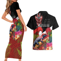 Aotearoa Toitu Te Tiriti Couples Matching Short Sleeve Bodycon Dress and Hawaiian Shirt Waitangi-Honour The Treaty NZ Tuatara and Plants