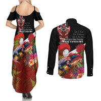 Aotearoa Toitu Te Tiriti Couples Matching Summer Maxi Dress and Long Sleeve Button Shirt Waitangi-Honour The Treaty NZ Tuatara and Plants