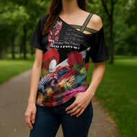 Aotearoa Toitu Te Tiriti Cross Shoulder Shirt Waitangi-Honour The Treaty NZ Tuatara and Plants