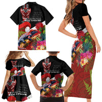 Aotearoa Toitu Te Tiriti Family Matching Short Sleeve Bodycon Dress and Hawaiian Shirt Waitangi-Honour The Treaty NZ Tuatara and Plants