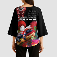 Aotearoa Toitu Te Tiriti Kimono Sleeve Blouse Waitangi-Honour The Treaty NZ Tuatara and Plants