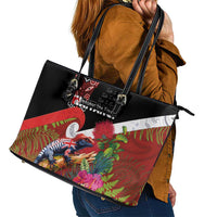 Aotearoa Toitu Te Tiriti Leather Tote Bag Waitangi-Honour The Treaty NZ Tuatara and Plants
