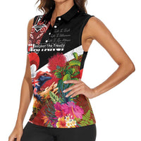 Aotearoa Toitu Te Tiriti Women Sleeveless Polo Shirt Waitangi-Honour The Treaty NZ Tuatara and Plants