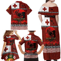 Tonga ANZAC Day Family Matching Off Shoulder Maxi Dress and Hawaiian Shirt Gallipoli Lest We Forget Ngatu Art Tribal