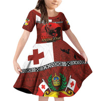 Tonga ANZAC Day Family Matching Off Shoulder Short Dress and Hawaiian Shirt Gallipoli Lest We Forget Ngatu Art Tribal