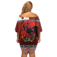 Tonga ANZAC Day Family Matching Off Shoulder Short Dress and Hawaiian Shirt Gallipoli Lest We Forget Ngatu Art Tribal