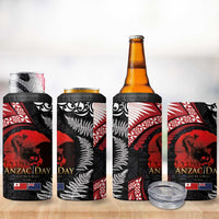 Tonga and New Zealand ANZAC Day 4 in 1 Can Cooler Tumbler Gallipoli Lest We Forget-Ngatu Art Tribal and Maori Tattoo with Fern