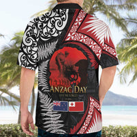 Tonga and New Zealand ANZAC Day Hawaiian Shirt Gallipoli Lest We Forget Ngatu Art Tribal and Maori Tattoo with Fern LT03