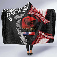 Tonga and New Zealand ANZAC Day Hooded Blanket Gallipoli Lest We Forget Ngatu Art Tribal and Maori Tattoo with Fern LT03 One Size Black - Polynesian Pride
