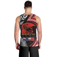 Tonga and New Zealand ANZAC Day Men Tank Top Gallipoli Lest We Forget Ngatu Art Tribal and Maori Tattoo with Fern LT03