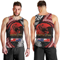 Tonga and New Zealand ANZAC Day Men Tank Top Gallipoli Lest We Forget Ngatu Art Tribal and Maori Tattoo with Fern LT03